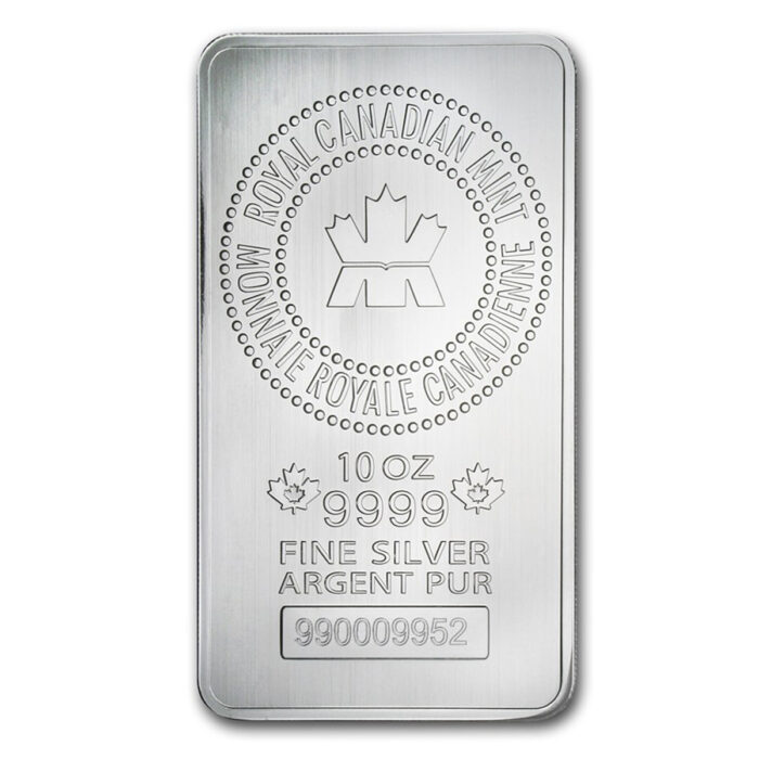 10oz Royal Canadian Mint Silver Bar - Front - Royal Bull Silver Gold