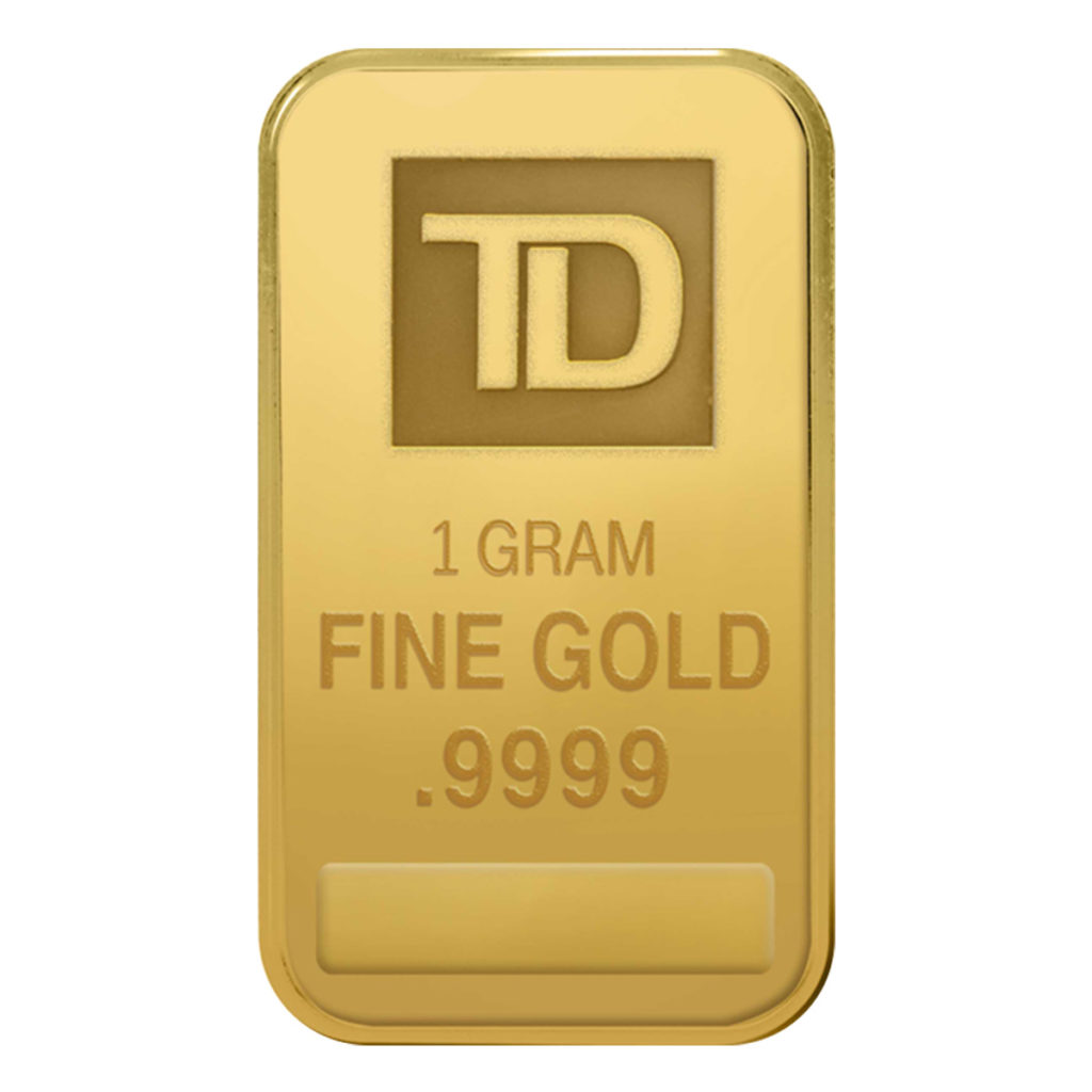 1gram Gold TD Bank Bar - Front - Royal Bull Silver Gold