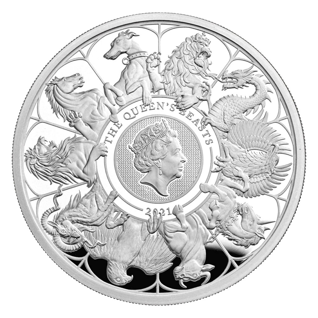 2oz The Queen's Beast Completer Silver Coin - 2021 - Front - Royal Bull Silver Gold