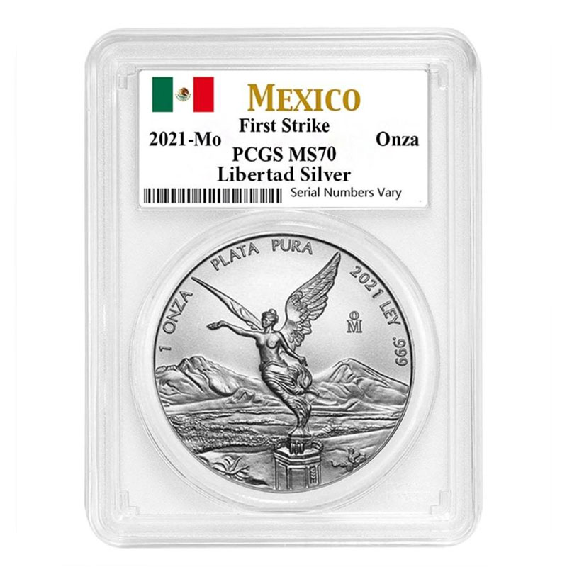 1oz Mexican Libertad PCGS MS 70 Silver Coin - 2021 - Royal Bull