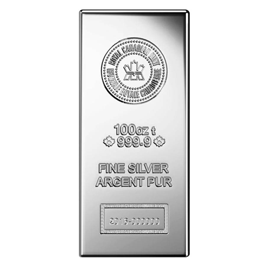 100oz-Royal-Canadian-Mint-Silver-Bar-Royal-Bull-Silver-Gold