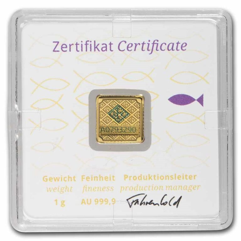 1gram Geiger Gold Bar in Assay – Christian Fish - Royal Bull Precious Metals