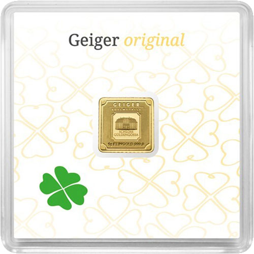 1gram Geiger Gold Bar in Assay – Good Luck - Royal Bull Precious Metals