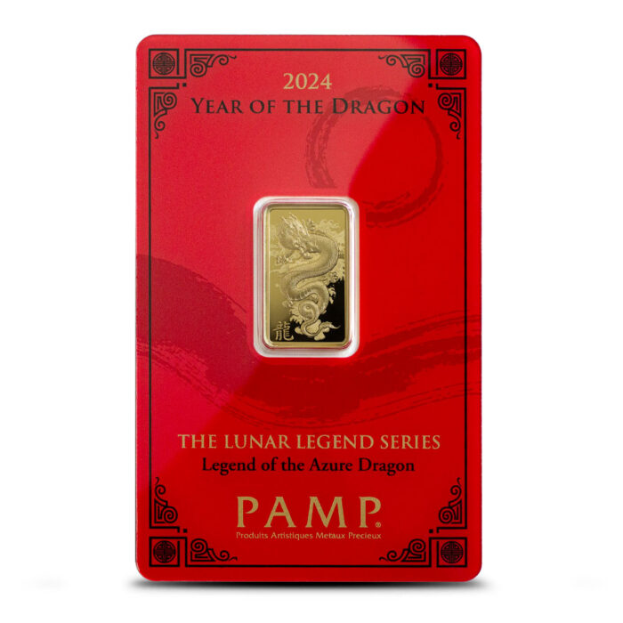 2024 5gram Legend of the Azure Dragon Gold Bar in – PAMP - Royal Bull