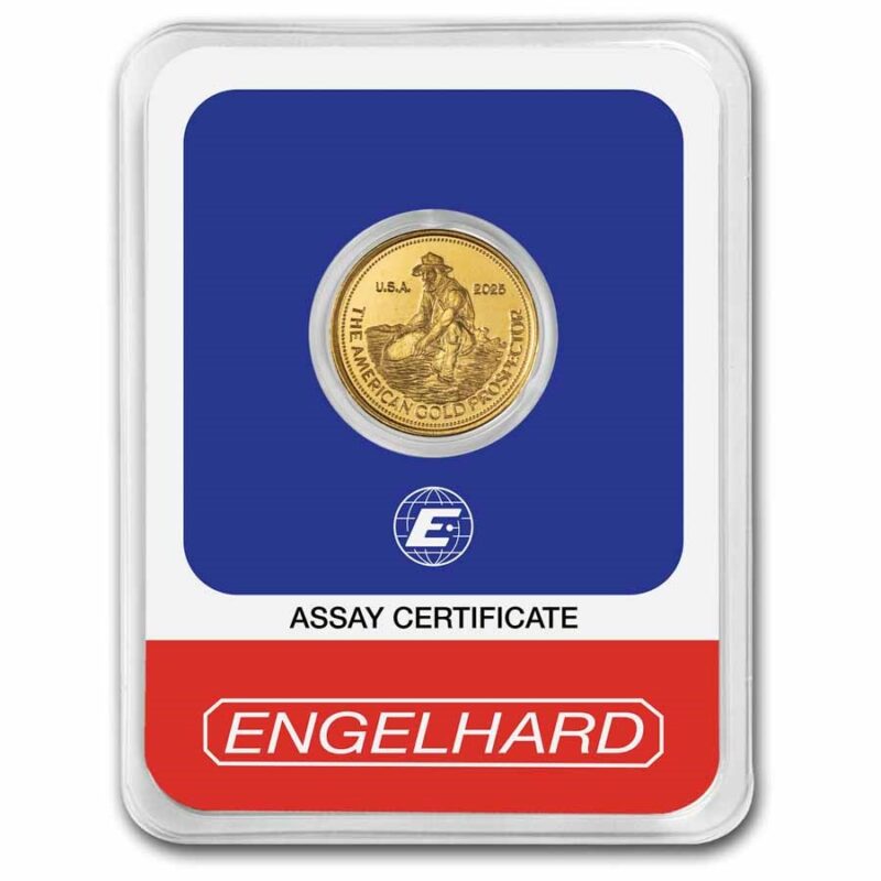 2025 1/10 oz Engelhard Prospector .9999 Gold BU Round - Royal Bull