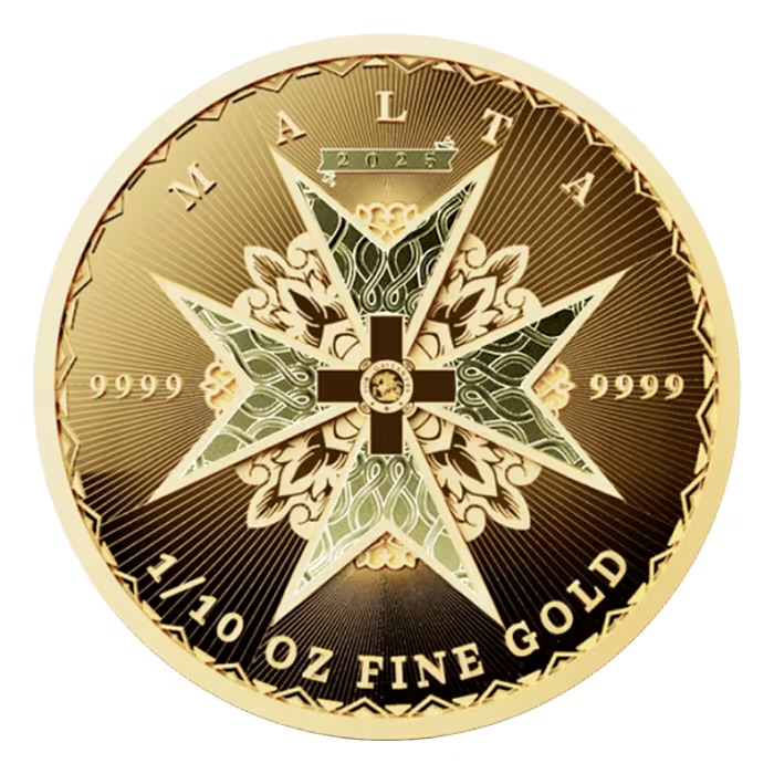2025 1/10oz Malta Maltese Cross .9999 Gold BU Coin - Royal Bull