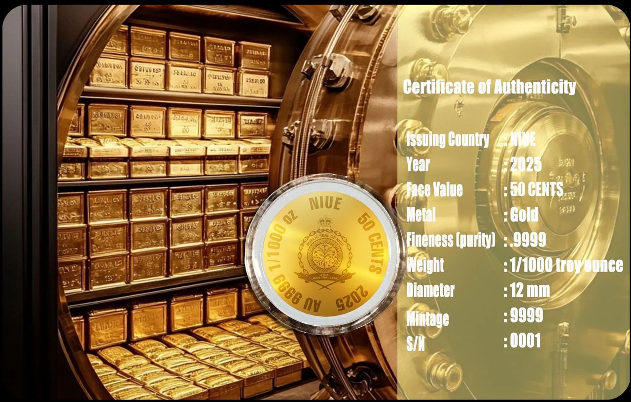 Bonnie and Clyde 1/1000 oz .999 Gold Coin in Assay Card - Royal Bull