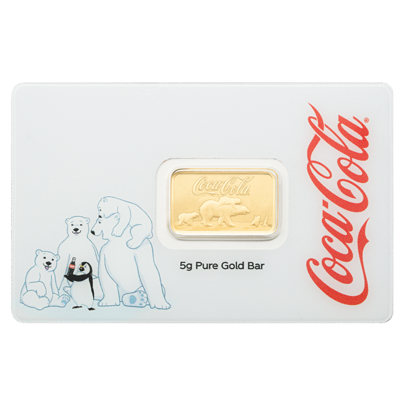 Coca-Cola® Holiday Polar Bears 5g Gold Bar - Royal Bull