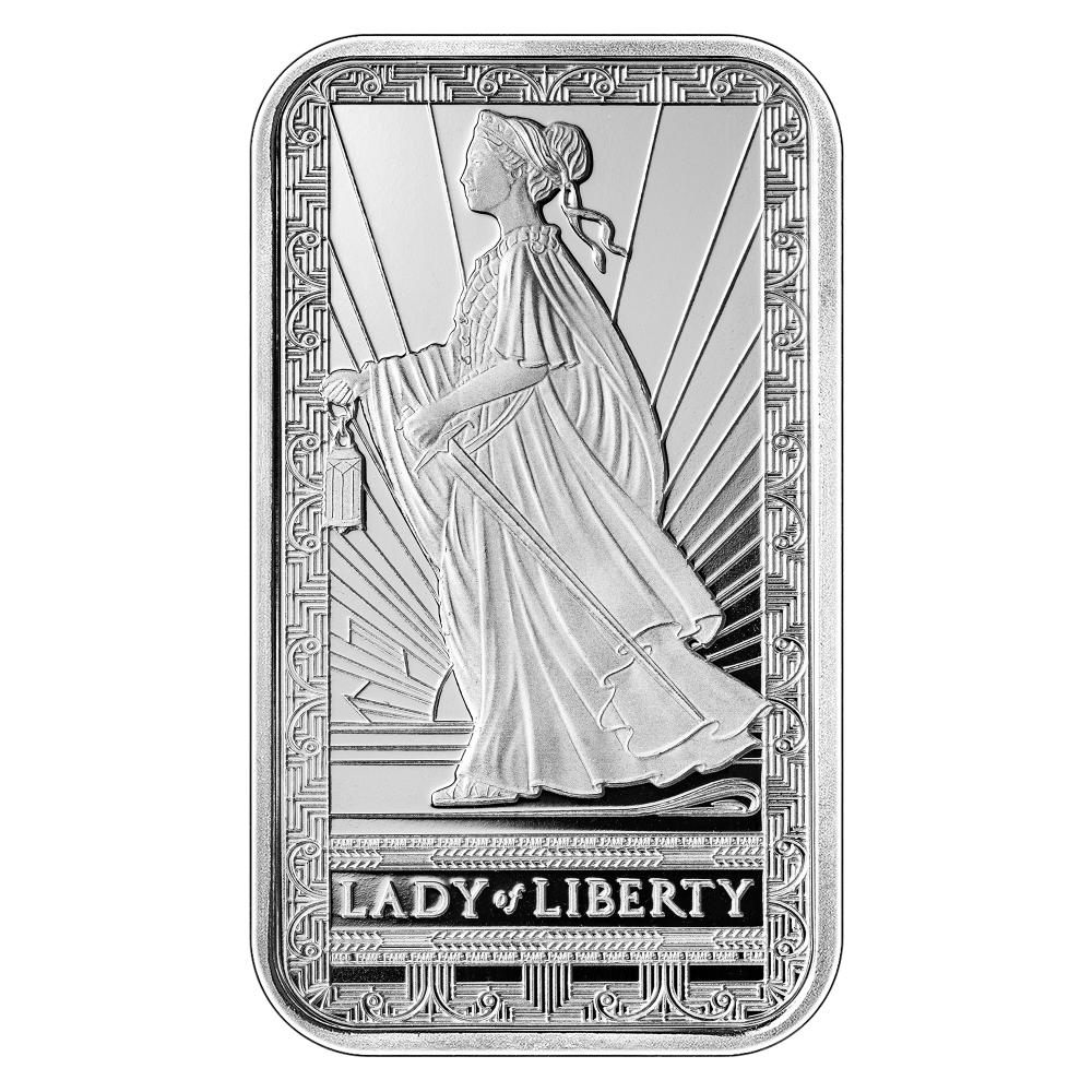 PAMP Lady of Liberty 1oz Silver Bar - Royal Bull