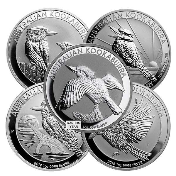 1oz-silver-kookaburra-coins 1oz Australian Kookaburra Silver Coin - Mixed Years - perth mint - royal bull