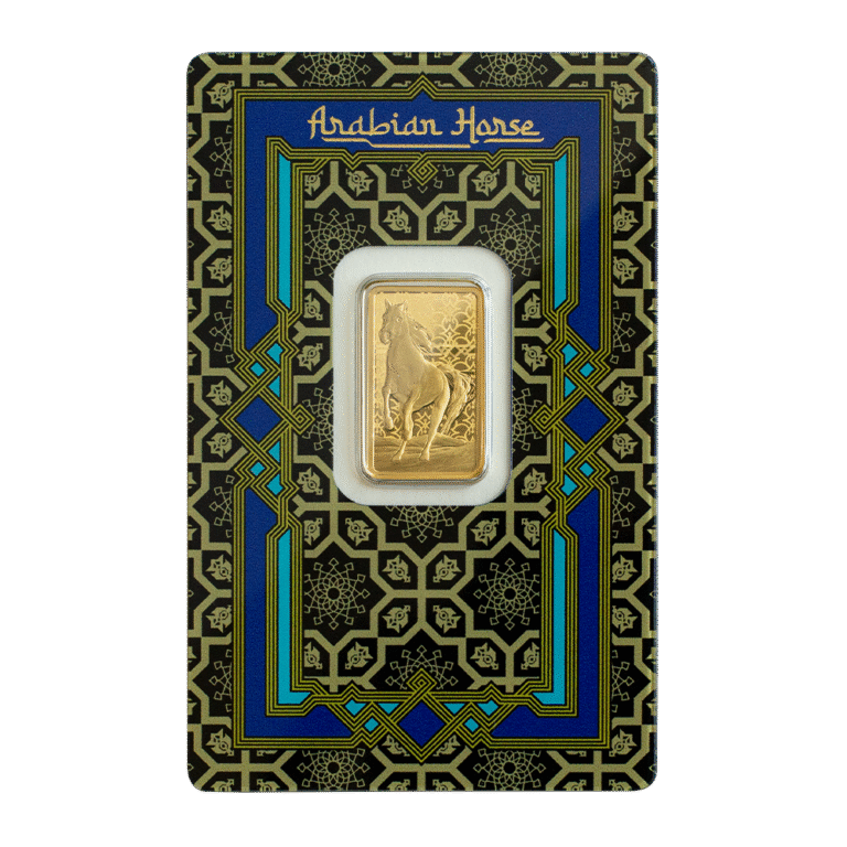 5 gram Pamp Arabian Horse Gold Bar with Pendant Frame - PAMP - Royal Bull