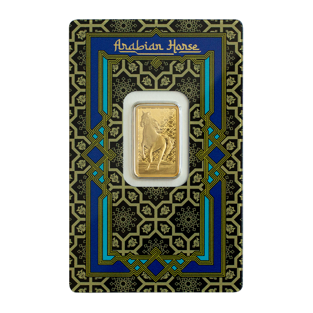 5 gram Pamp Arabian Horse Gold Bar with Pendant Frame - PAMP - Royal Bull