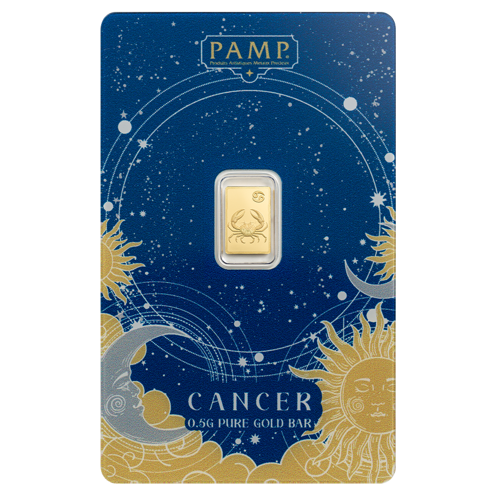 zodiac_cancer-certipamp 1/2 Gram Cancer Zodiac Gold Bar (in Assay) - PAMP Suisse - Image 1