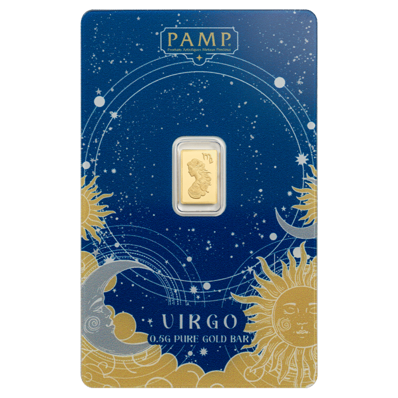 1/2 Gram Virgo Zodiac Gold Bar PAMP Suisse - Royal Bull