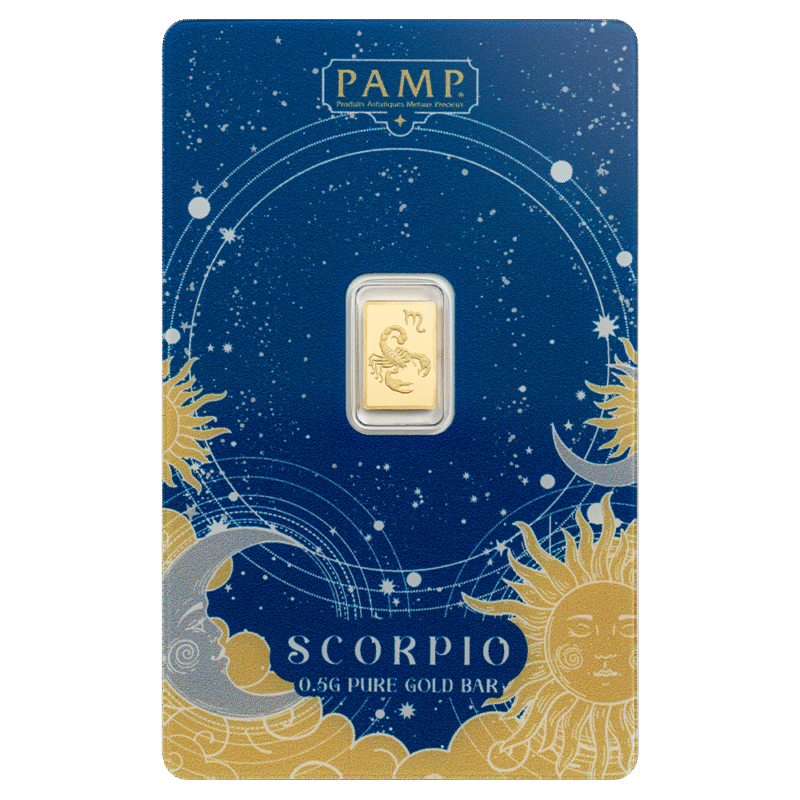 1/2 Gram Scorpio Zodiac Gold Bar (in Assay) – PAMP Suisse - Royal Bull