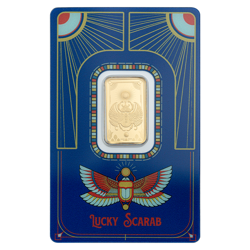 36DB5371-344E-464D-BD1B-7CBCD5CC300B 5 Gram Lucky Scarab Gold Bar PAMP - Royal Bull