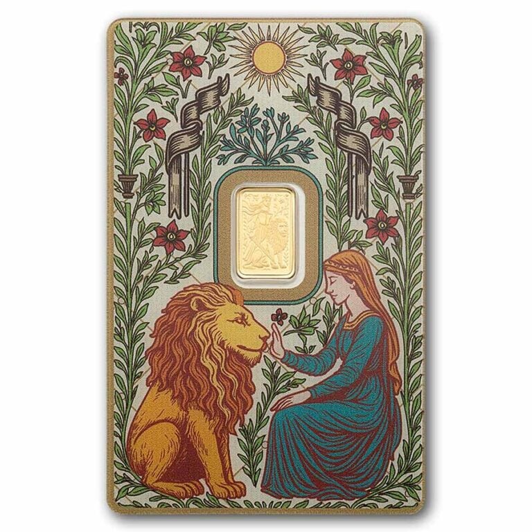 Una & the Lion 1g Pure Gold Bar - PAMP - Royal Bull