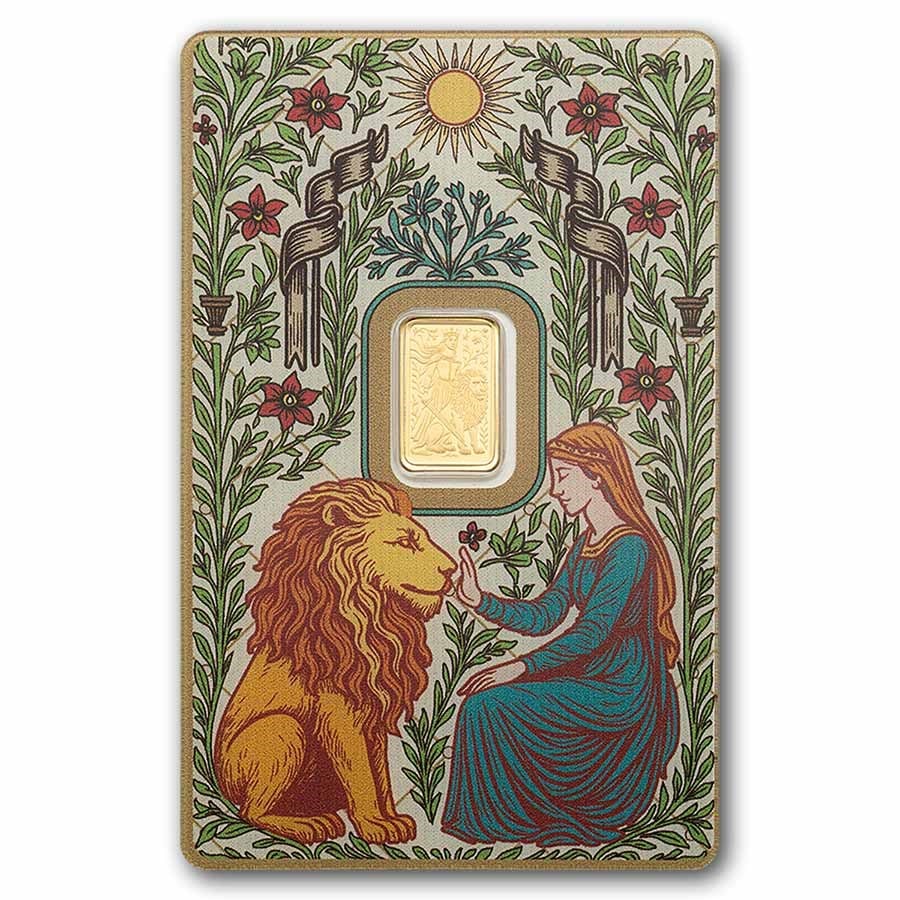 C17D4819-A31A-4384-B589-CE6ABA64A049 Una & the Lion 1g Pure Gold Bar - PAMP - Royal Bull